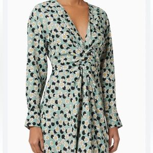 SANDRO PARIS Angele Green Pois Dots Floral Linen Mix Dress